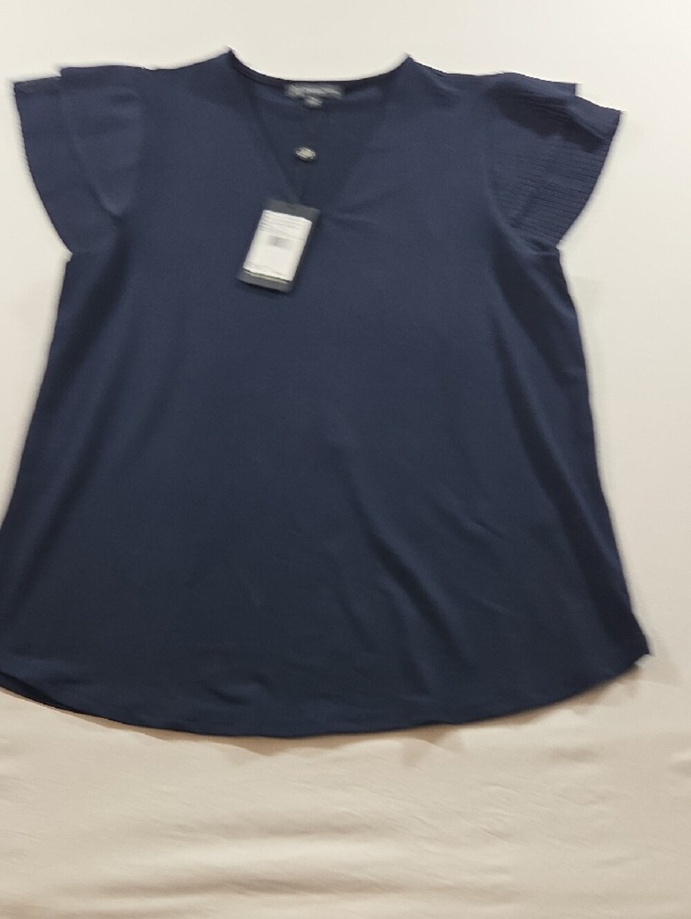 Adrianna Papell Women's Navy V-Neck Flutter Sleeve Tee - Picture 9 of 9